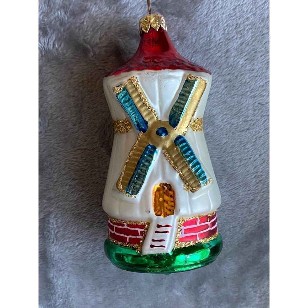 Vintage Windmill Blown Glass Ornament Netherlands 5.5" Christmas s25